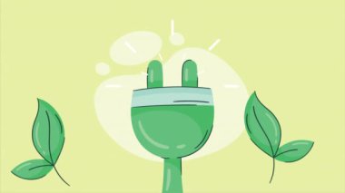 ecology connector plug with leafs ,4k video animated