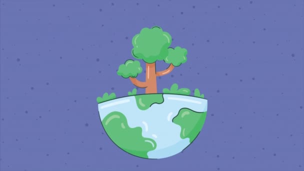 Half World Planet Trees Plants Video Animated — Vídeos de Stock