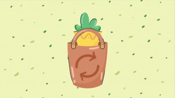 Reciclar Saco Com Frutas Animação Ecologia Vídeo Animado — Vídeo de Stock