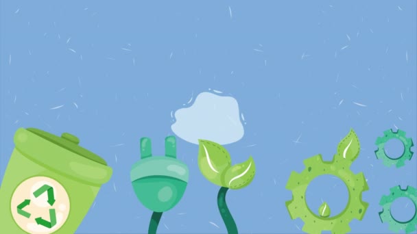 Екологічно Чисті Зелені Іконки Анімація Відео Анімовані — стокове відео