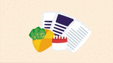documents files with bills money and calendar ,4k video animated