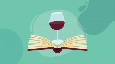 text book with wine cup ,4k video animated