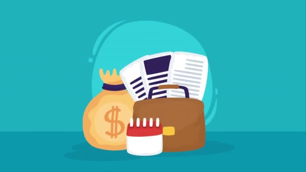 Documents Money Bag Portfolio Video Animated — Video Stock