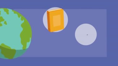 text books library with earth planet animation ,4k video animated