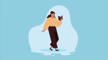 woman reading text book character ,4k video animated