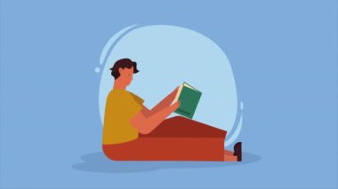 man seated reading text book character ,4k video animated
