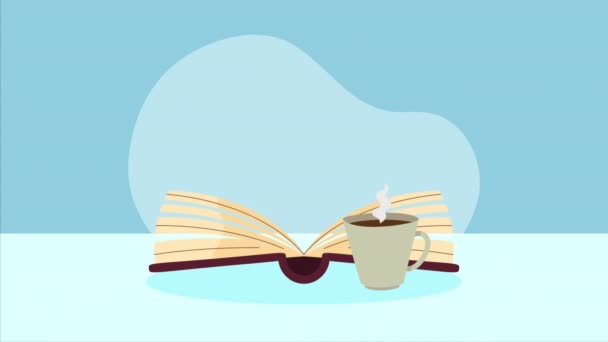Text Book Coffee Cup Video Animated — Stok Video