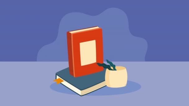 Text Books Library Houseplant Animation Video Animated — Vídeo de Stock