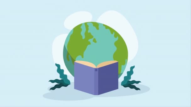 Book World Planet Earth Video Animated — Stock Video