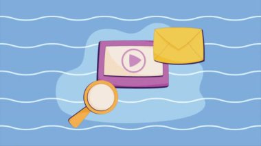 webpage with media player and magnifying glass ,4k video animated