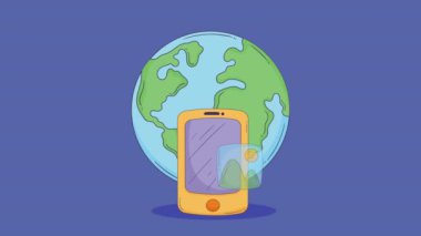 smartphone device tech with world planet ,4k video animated
