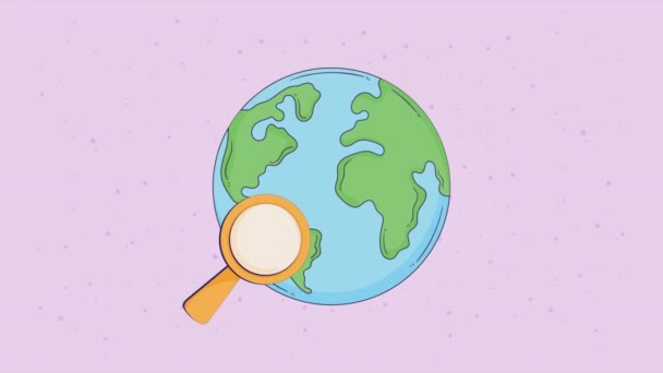 Світова Планета Збільшувальним Склом Відео Анімовані — стокове відео
