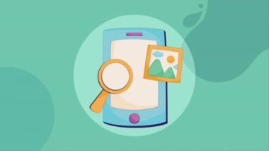 smartphone with picture and magnifying glass ,4k video animated