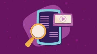 smartphone device tech with magnifying glass ,4k video animated