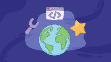 world with technology icons animation ,4k video animated