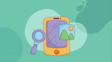 smartphone with picture and magnifying glass ,4k video animated