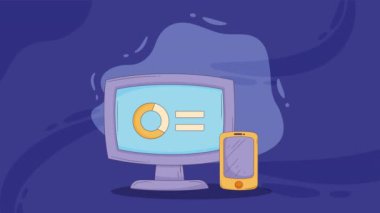 desktop computer with smartphone ,4k video animated