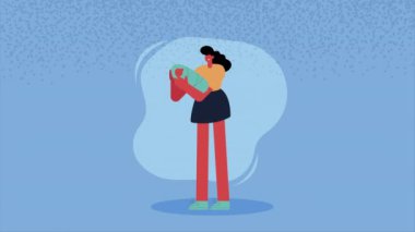 mother carrying baby characters animation ,4k video animated