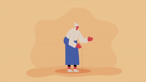 Yaşlı Büyükanne Ayakta Karakter Animasyonu Video Animasyonu — Stok video