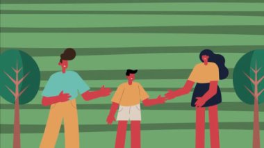 parents couple with son characters ,4k video animated