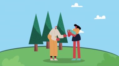 Büyükbaba ve kızı bebek taşıyor, 4k video animasyonu.