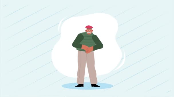 Old Grandfather Standing Character Animation Video Animated — Video