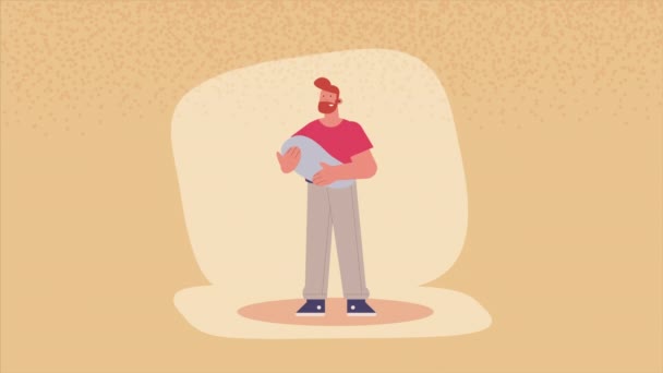 Father Carrying Baby Characters Animation Video Animated — Stok video