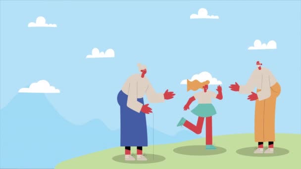 Grandparents Couple Daughter Animation Video Animated — 비디오