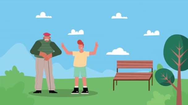 Old Grandfather Grandson Animation Video Animated — 图库视频影像