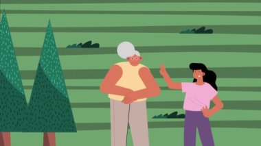 grandmother with granddaughter characters animation ,4k video animated