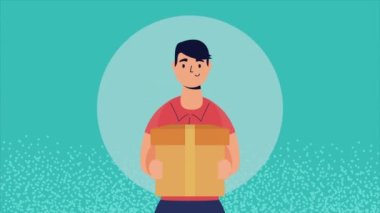 Kutu teslimat servisi olan kurye, 4k video animasyonu