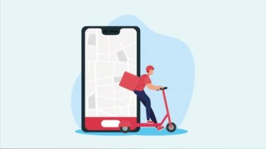 courier in skateboard with smartphone ,4k video animated