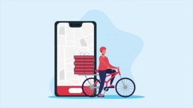akıllı telefonlu bisikletli teslimat servisi, 4k video animasyonu