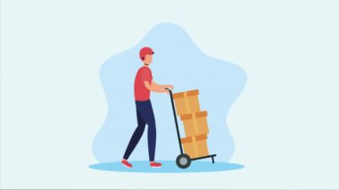 courier with boxes delivery service ,4k video animated