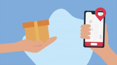 delivery service in smartphone with box ,4k video animated