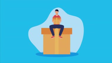 courier with box delivery service ,4k video animated