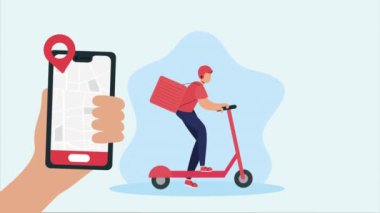 akıllı telefonlu kaykaylı kurye, 4k video animasyonu