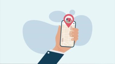 hand using gps app in smartphone ,4k video animated