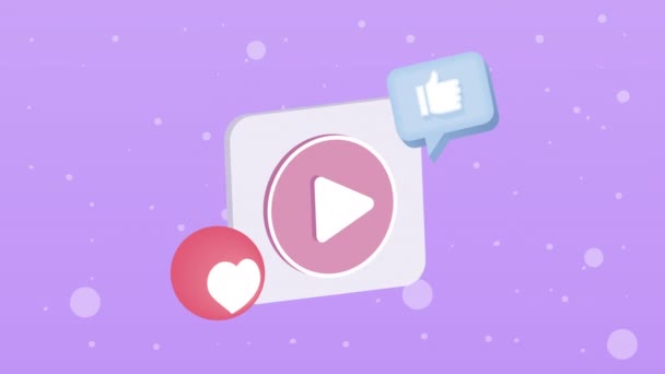 Botón Del Reproductor Multimedia Pulgar Con Corazón Video Animado — Vídeo de stock
