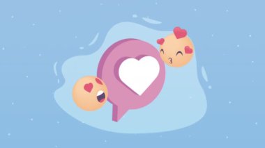 lilac speech bubble with heart and emojis ,4k video animated