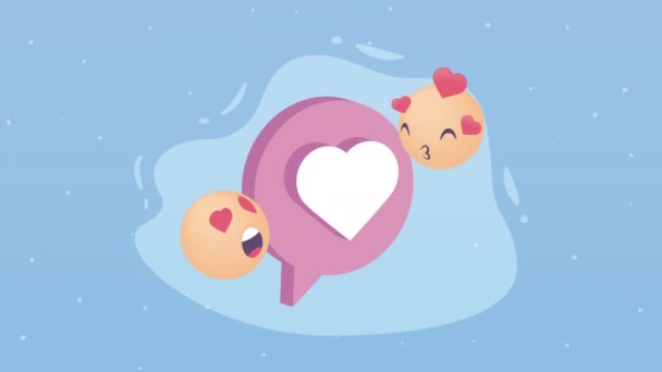Liliowa Bańka Mowę Sercem Emoji Animacja Wideo — Wideo stockowe