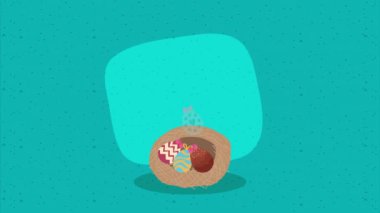 spring eggs painted in nest with rabbit ,4k video animated