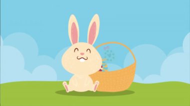 spring eggs painted in basket with rabbit landscape ,4k video animated