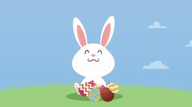 spring eggs painted with bunny in landscape ,4k video animated