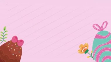 spring eggs painted and flowers animation ,4k video animated