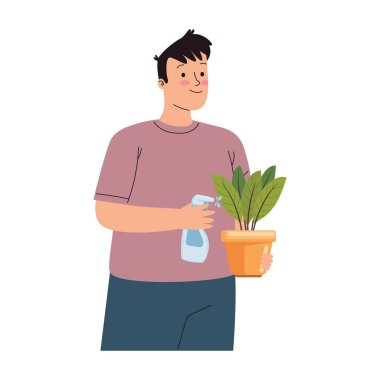 ecologist with houseplant watering character