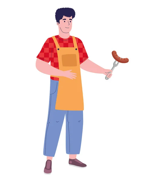 Man Sausage Fork Character — Stok Vektör