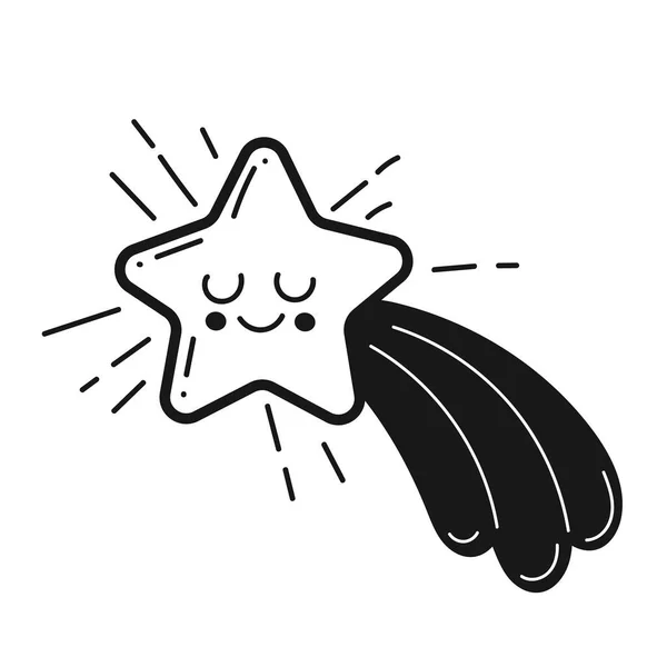 Monochrome Star Kawaii Character Icon — ストックベクタ