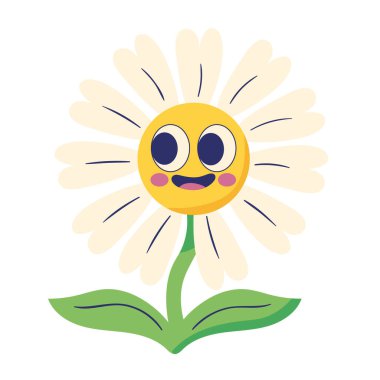 cute white flower spring comic character