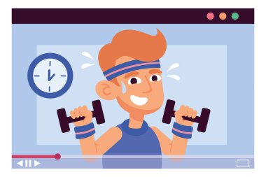 man lifting dumbbells blogger character